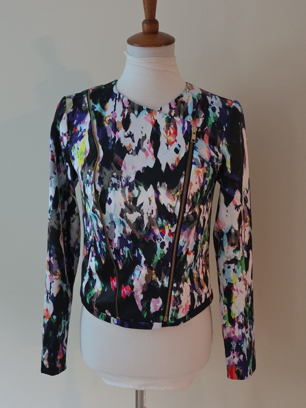 Forenza Abstract Floral Print Moto Jacket - Multicolor Brand New